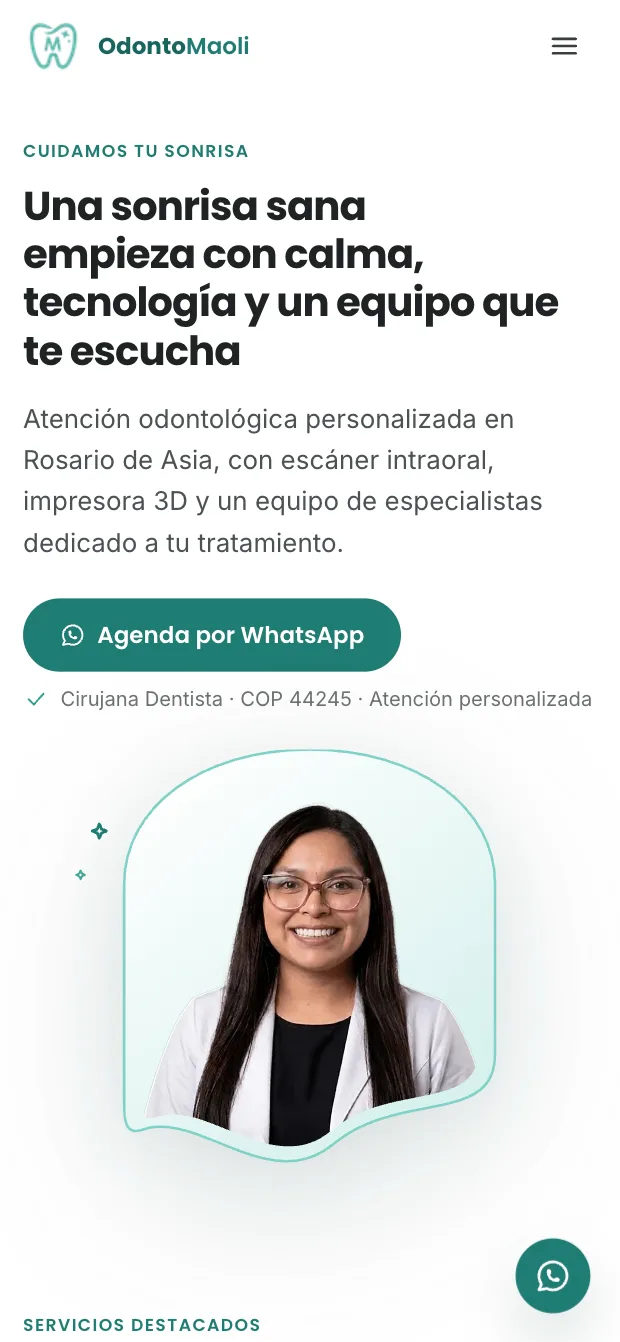 Versión móvil de la portada de OdontoMaoli