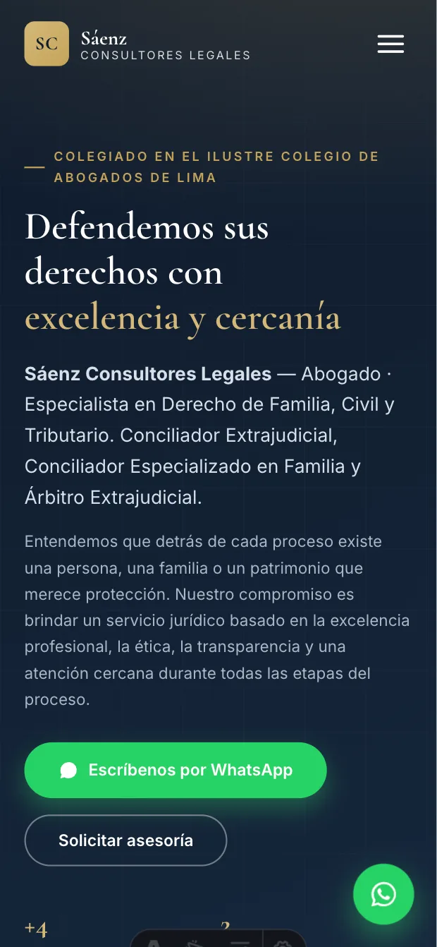 Versión móvil de la portada de Sáenz Consultores Legales